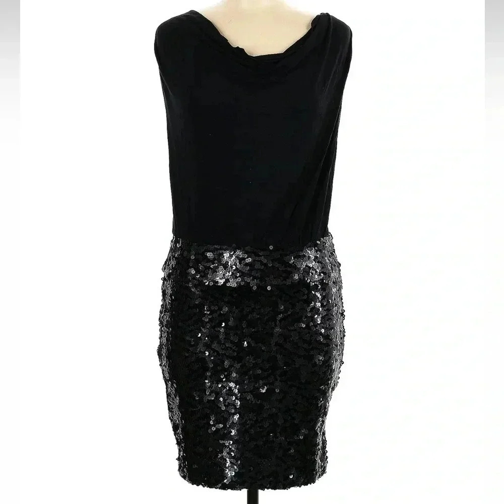LaRok Black Drape Bondage Sequin Jersey Cocktail Party Dress Size Medium M